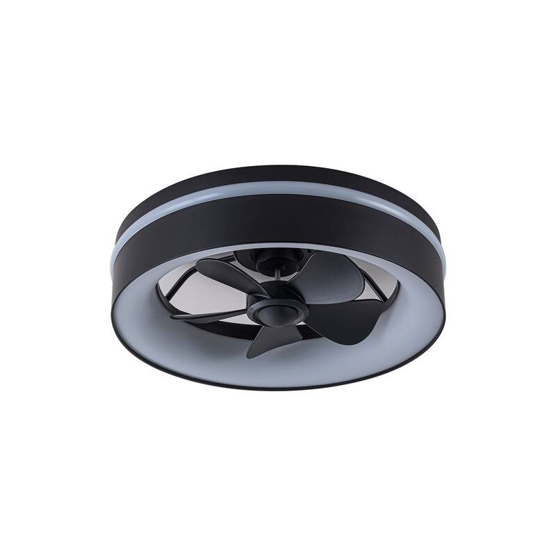 17.7" Modern Black LED Ceiling Fan with Light and Remote, Dimmable & Color Changing, 6 Speeds, Timer, Reversible Motor
