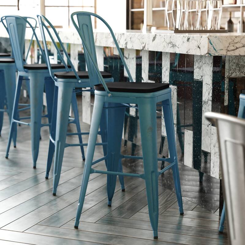 All-Weather Bar Height Stool with Poly Resin Seat - Kelly Blue-Teal/Black