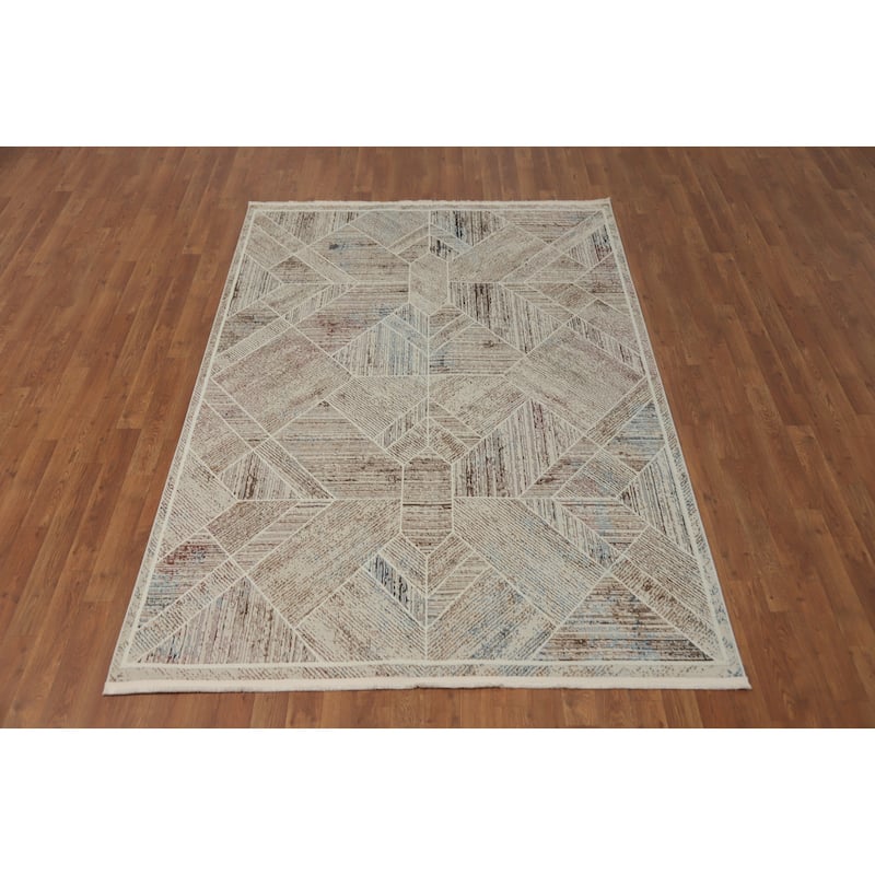 Machine Made Oriental Polyester Carpet Modern Geometric Multi-Colored Modern Area Rug - 7' 5'' X 5' 2''