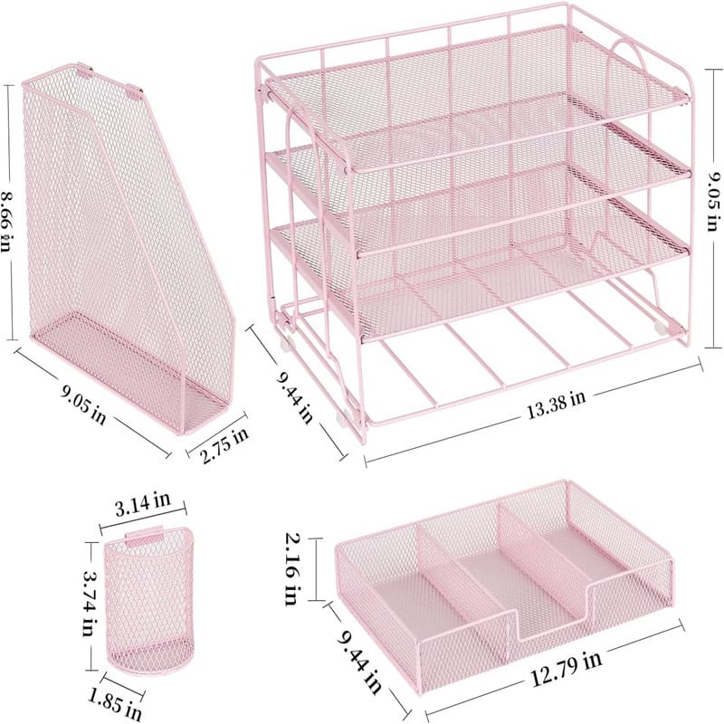 4 Tier Letter Tray Office Desk Organizers - 9.44"D x 13.38"W x 9.05"H