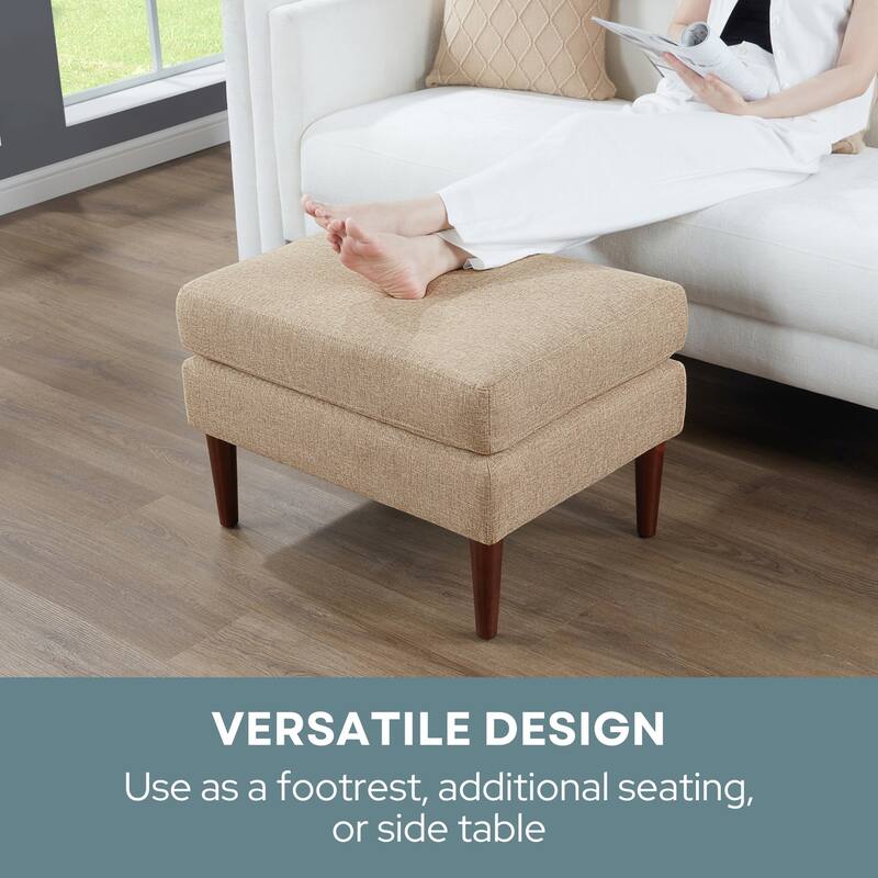 Mid Century Ottoman Stool with Upholstered Seat for Living Room Accent Seating and Decorative Modern Flair