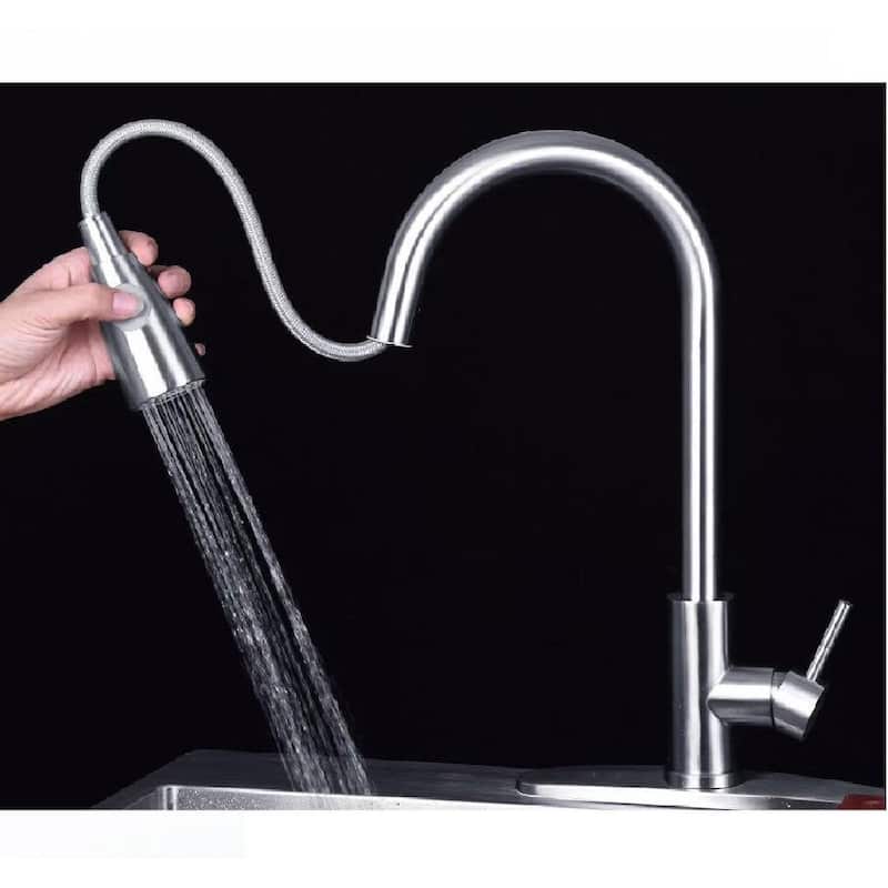 Brushed nickel pull out sprayer kitchen sink faucet - 7'9" x 10'10"
