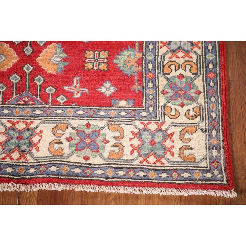 Geometric Kazak Rug Hand-Knotted Traditional Foyer Wool Carpet - 3'4"x 4'10"