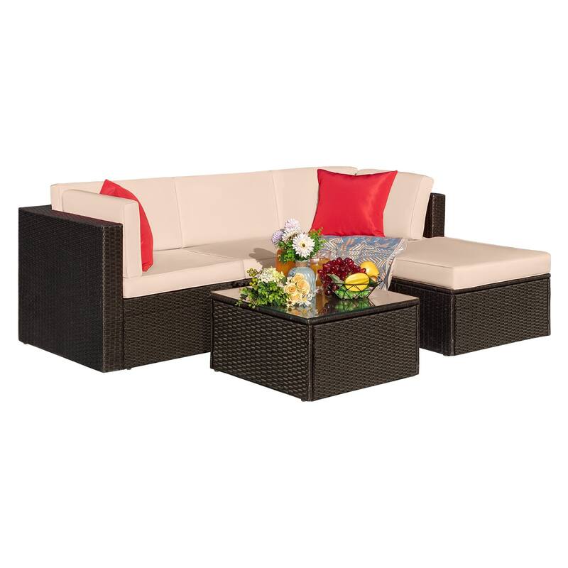 Homall 5 Pieces Patio Furniture Sets Outdoor Sectional Sofa Manual Weaving Rattan