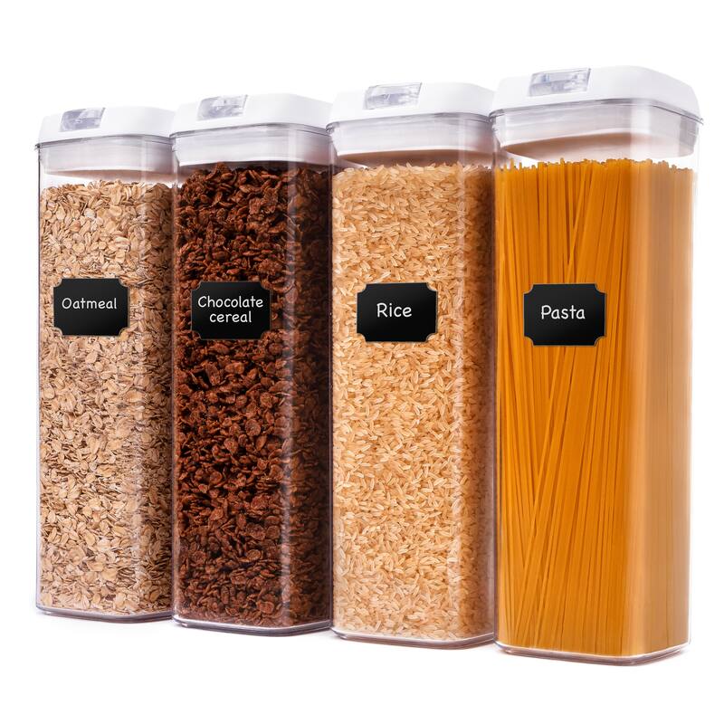 Cheer Collection Set of 4 Uniform Size Airtight Food Storage Containers - White