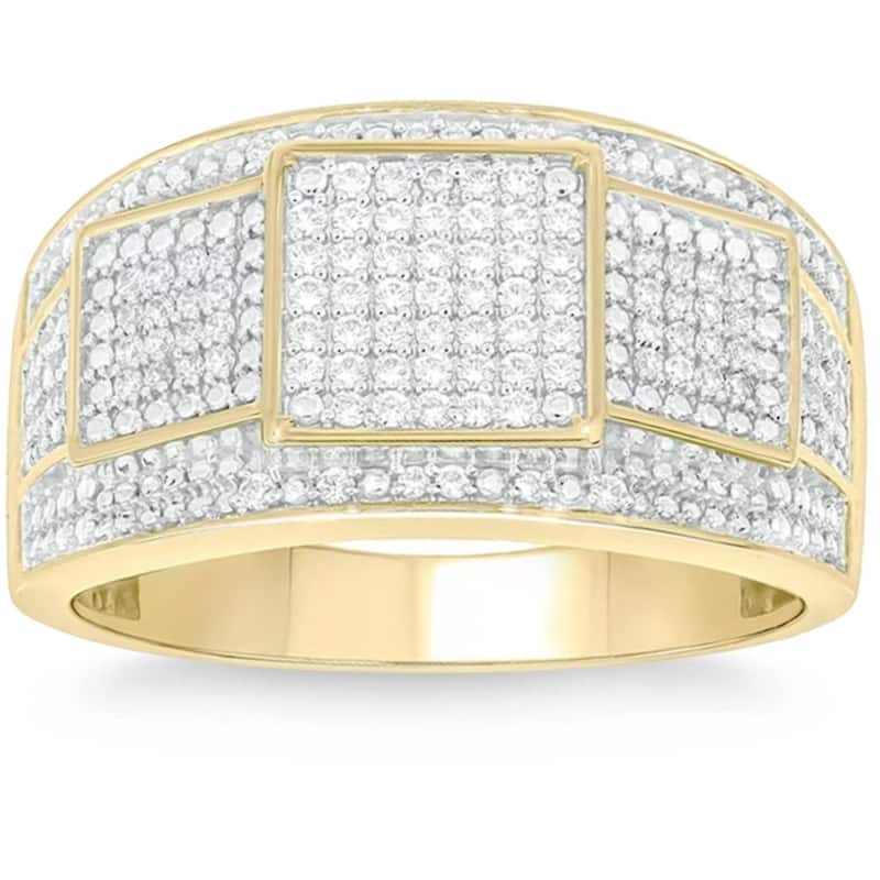 1Ct TW Diamond Men's Ring Yellow Gold 12mm Wide