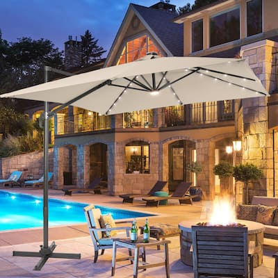 LIVOOSUN Aluminum 10x8FT LED Rectangular Cantilever Patio Umbrella