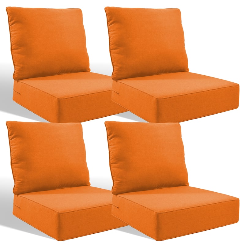 Pocassy 24x24x6 Inch Thick Cushions Pillows Set Indoor Outdoor Deep Seat Water & Fade Resistant - Orange Cushion - 4 Set Seat & Back Cushion
