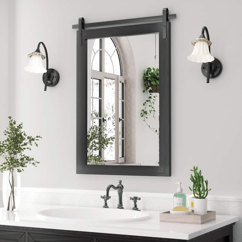 Modern Wall Mirrors, Rectangular Mirror with Wood Framed, Bathroom Mirror Barn Mirror Barn Door Mirror with Multi Size - 18W * 26H Inches - Black