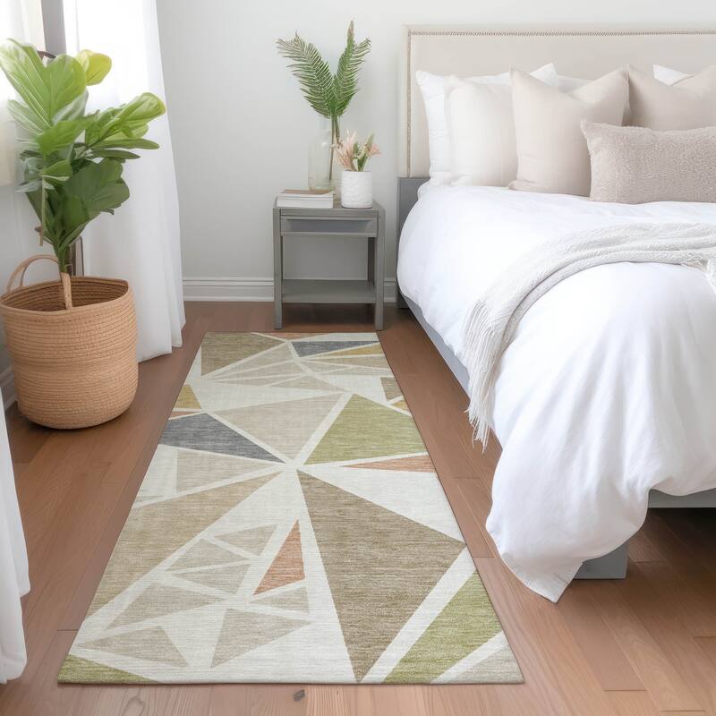 Machine Washable Indoor/ Outdoor Abstract Mosaic Chantille Rug - Ivory - 2'3" x 7'6"