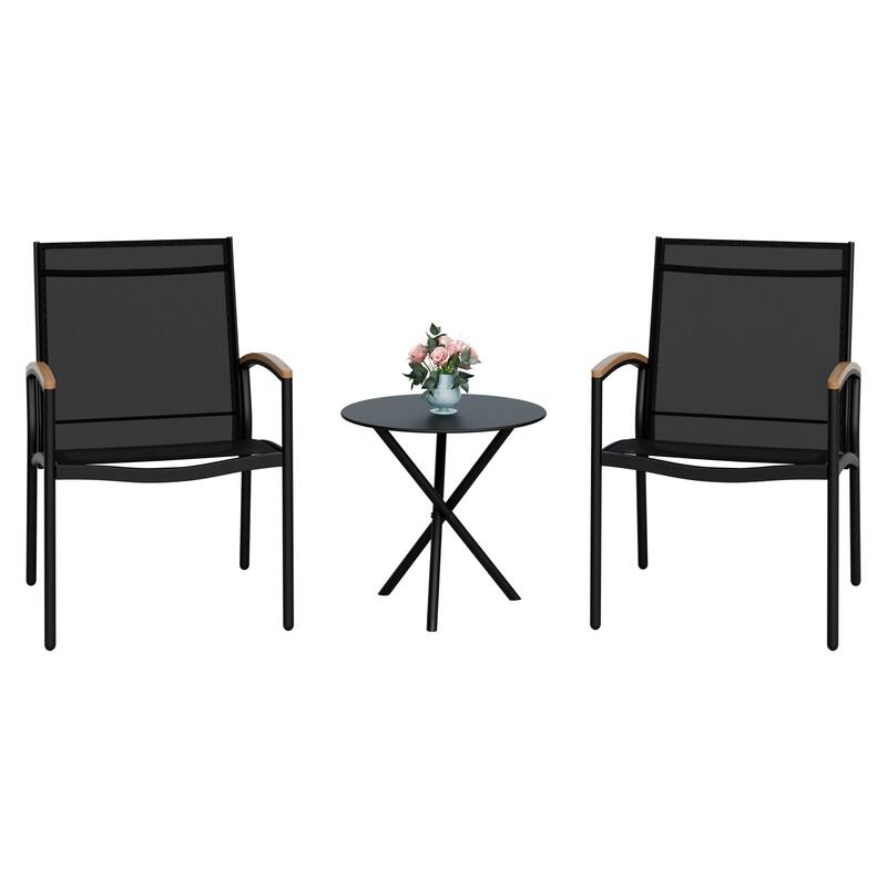 3-Piece Outdoor Bistro Set with Textilene Fabric - All-Weather Patio Conversation Set - N/A - Black