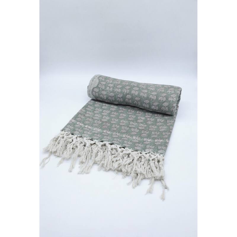 Fabdivine Damaru Handcrafted Cotton Blanket - Hand Block Printed Sofa & Bed Throw, Home Textile with Hand-Tied Tassels, 90"x54"