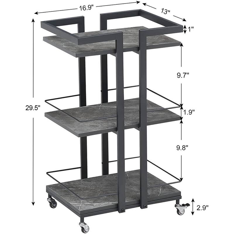 Modern Metal Storage 3-Tier Rolling Kitchen Utility Cart - 16.9" ( L ) x 13.0" ( W ) x 29.5" ( H )