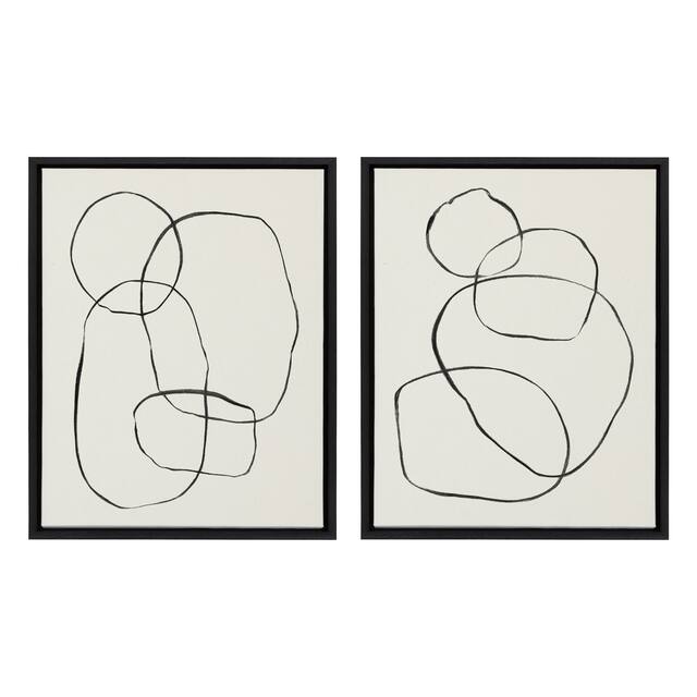 Kate and Laurel Sylvie Modern Circles Framed Canvas Set by Teju Reval - 2 Piece 18x24 Black