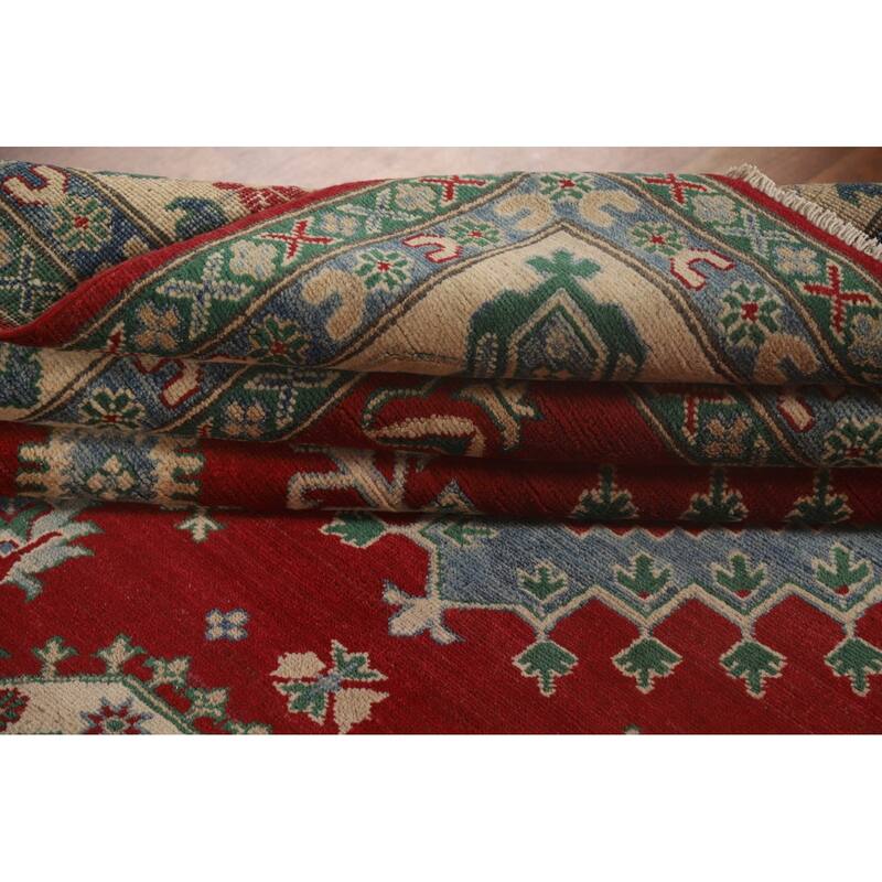 Red Geometric Kazak Oriental Area Rug Handmade Traditional Wool Carpet - 8'4"x 11'7"