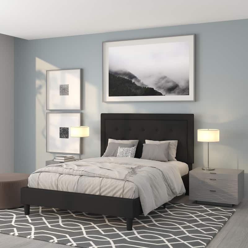 Panel Tufted Upholstered Platform Bed - Black - Queen