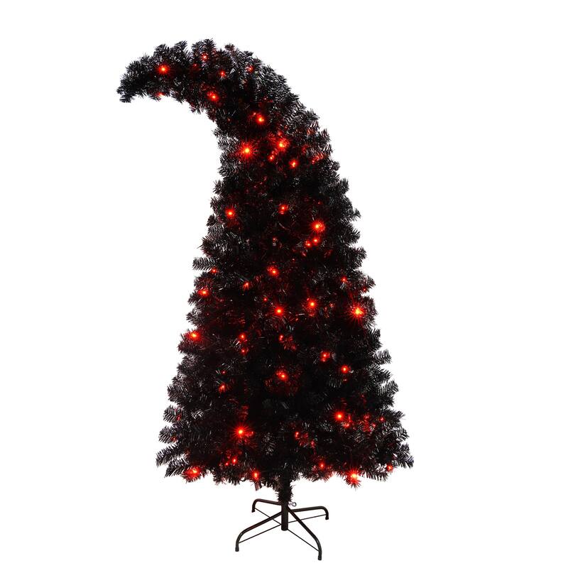 Pre-Lit Curved Artificial Tree - Whimsical Shape, LED Lights, Black Finish