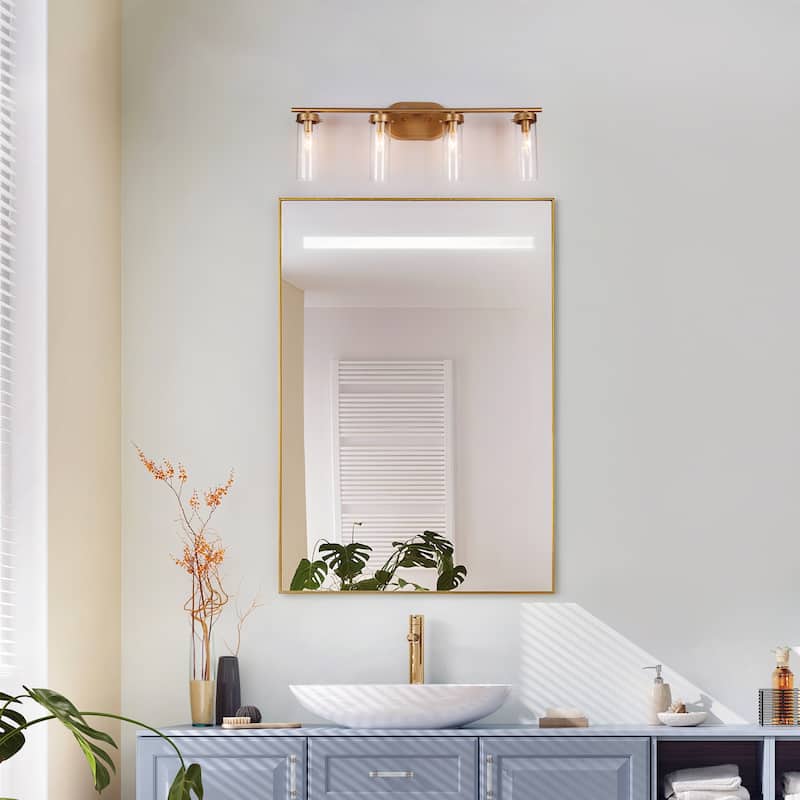 Modern Gold 3-Light Bathroom Vanity Light Cylinder Glass Wall Sconces