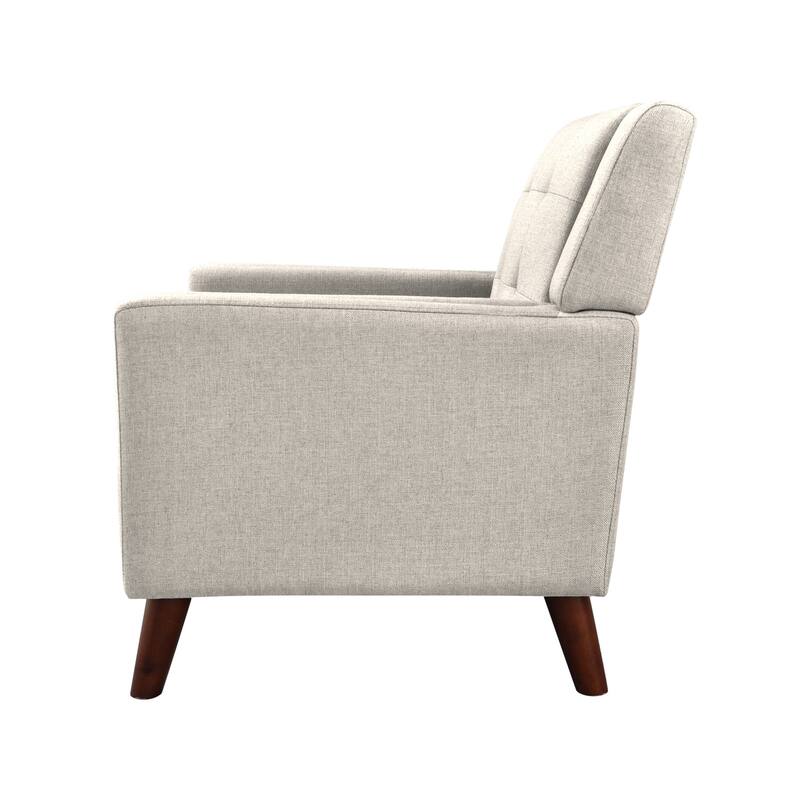 Fabric Mid-Century Modern Armchair with Tufted Back, Sinuous Spring Seat and Tapered Wood Legs