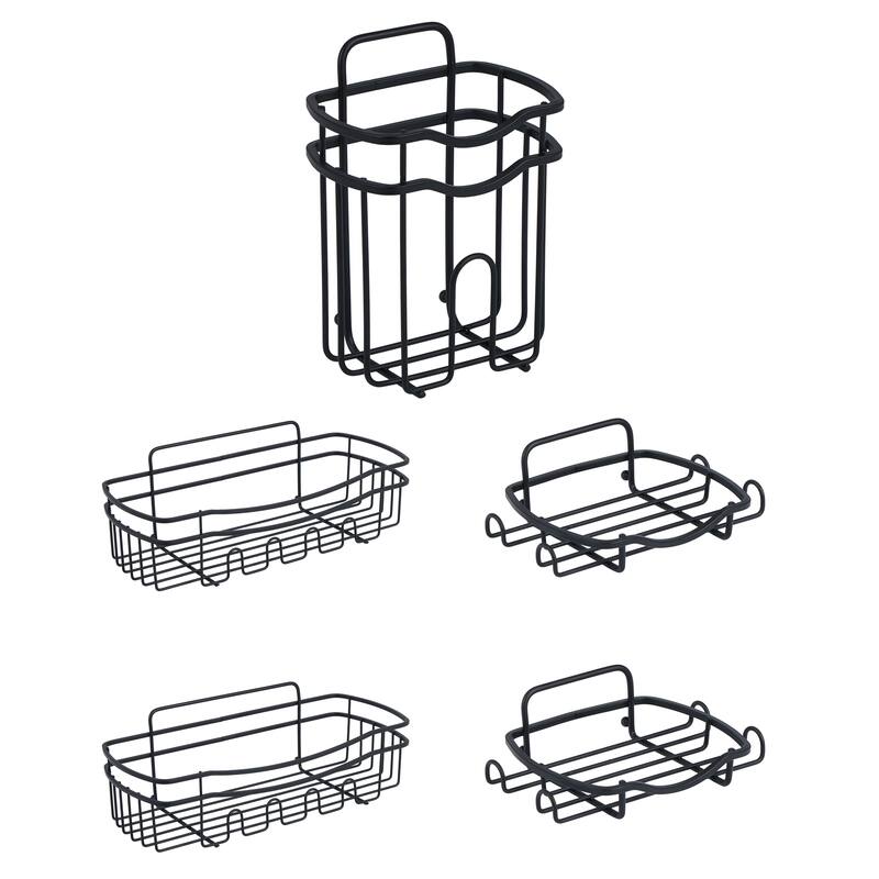 Bath Bliss 5 Piece Adhesive Shower Caddy Organizer in Chrome - Black