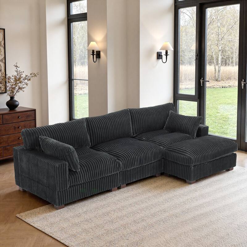 Upholstered Plush Flannel Modular Sectional Sofa with Pillows,Ajustable Headrest