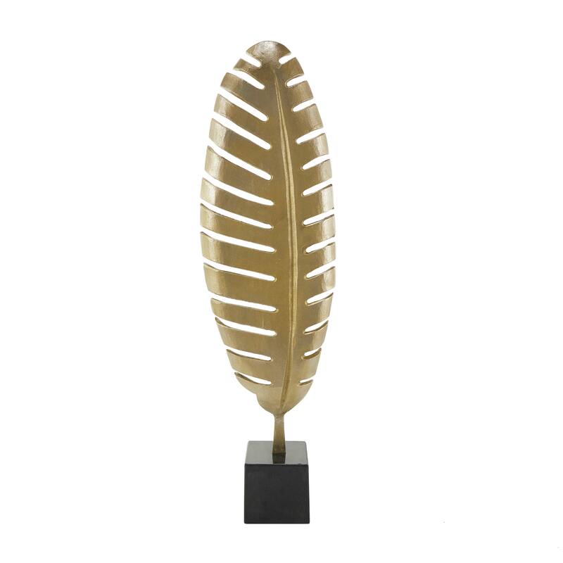 CosmoLiving by Cosmopolitan Gold or Silver Aluminum Metal Standing Single Leaf Sculpture with Black Marble Base