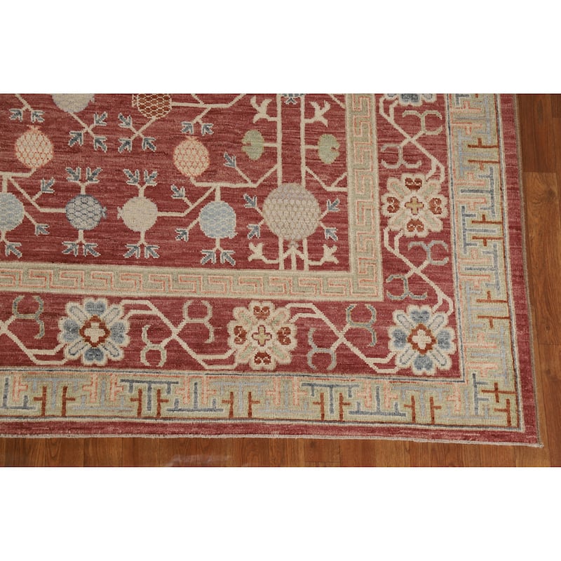 Hand Knotted Oriental 100% Wool Carpet Transitional All-Over Red Oushak Area Rug - 11' 11'' X 9' 4''