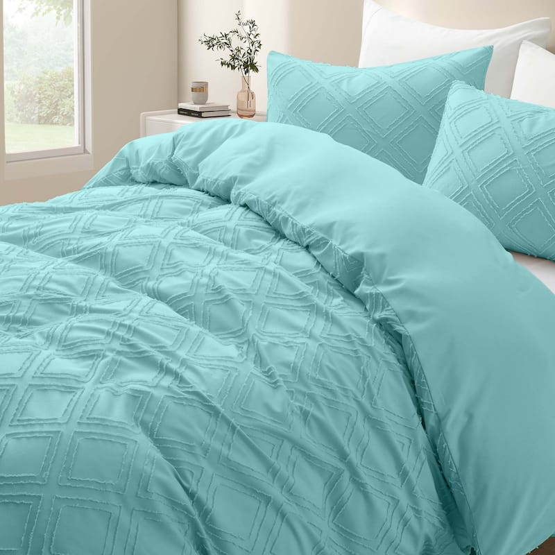 Tufted Clipped Jacquard Geometric Oversized Duvet Cover & Pillowcase Set