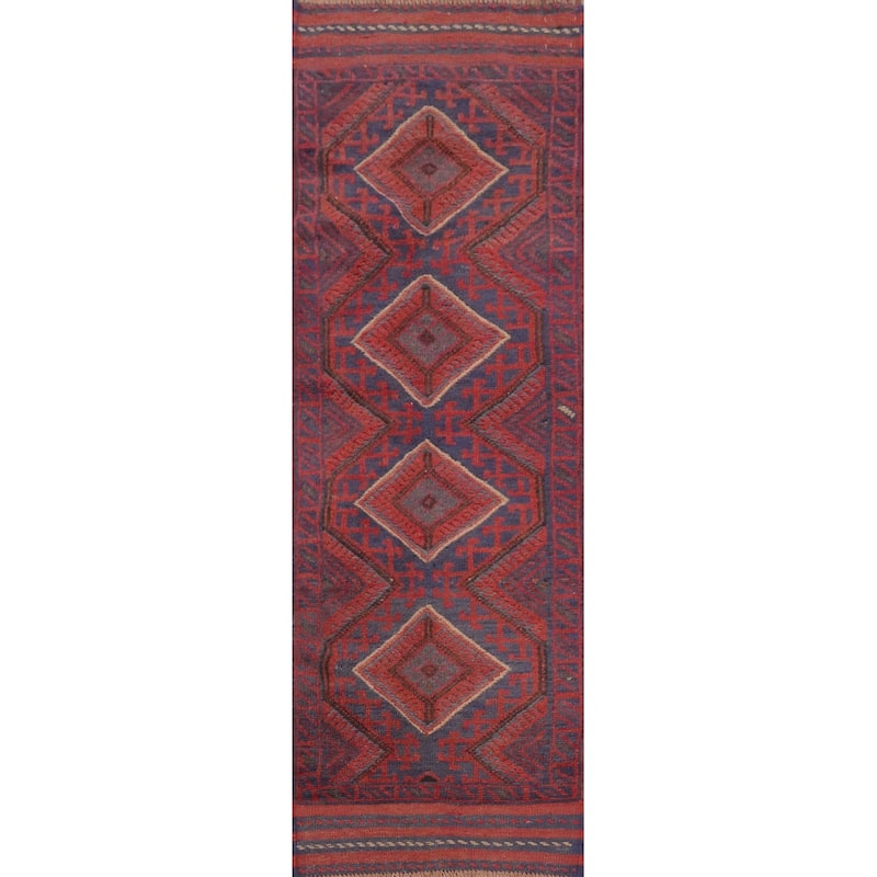 Hand Knotted Oriental 100% Wool Carpet Traditional Tribal Red Balouch Runner Rug - 7' 2'' X 2' 1''