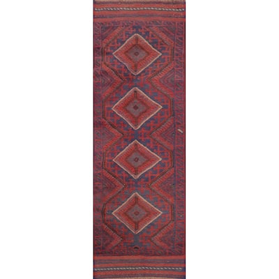 Hand Knotted Oriental 100% Wool Carpet Traditional Tribal Red Balouch Runner Rug - 7' 2'' X 2' 1''