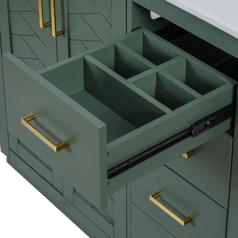 Roomfitters 36 Inch Bathroom Vanity with Ceramic Sink Combo, Solid Wood Frame Freestanding Storage Cabinet with 3 Drawers