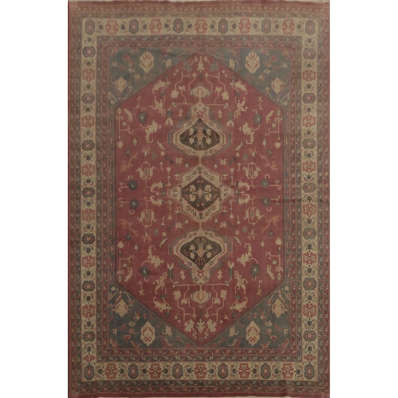 Hand Knotted Oriental 100% Wool Carpet Traditional Floral Pink Ziegler Area Rug - 11' 4'' X 8' 10''