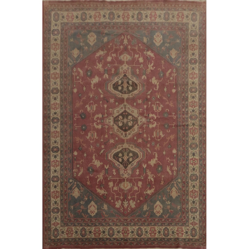Hand Knotted Oriental 100% Wool Carpet Traditional Floral Pink Ziegler Area Rug - 11' 4'' X 8' 10''