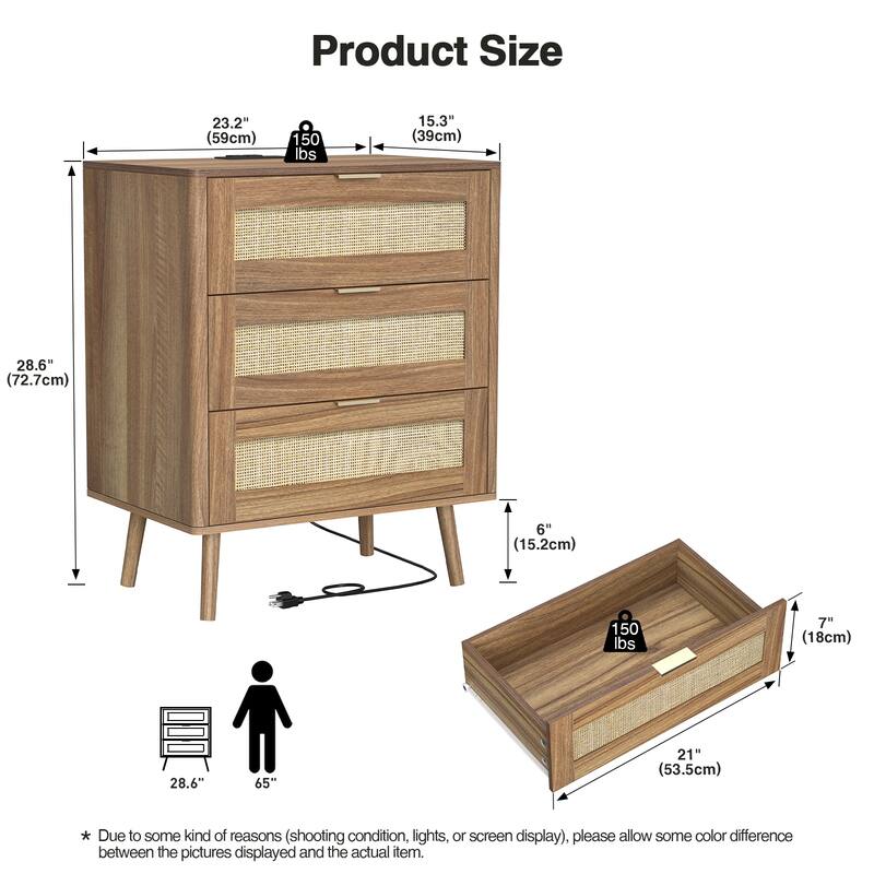 3-Drawer Rattan Dresser - Modern Boho Chest with Natural Accents, Smooth Drawers & Bedroom Storage
