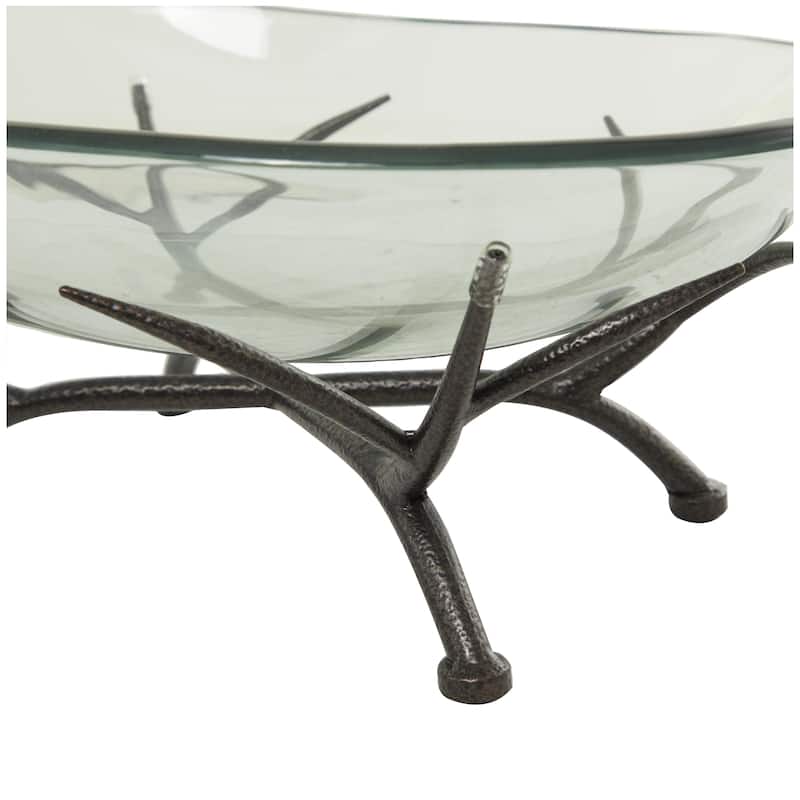Glass Kitchen Serving Bowl with Black Metal Branch Stand - Clear - Roche River Decor