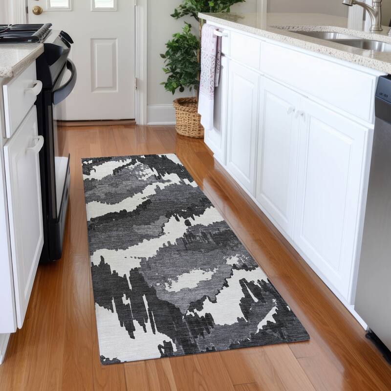 Premium Washable Super Soft Modern Ziggy Mayfield Rug - Black - 2'3" x 7'6"