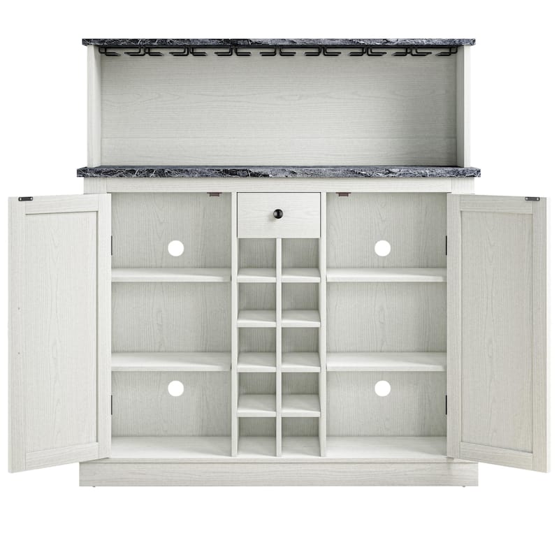 47 in. Wood Buffet Bar Cabinet with Wine Rack with granite pattern countertop