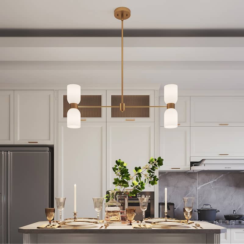 Shuman 4-light Dimmable Linear Chandelier Modern Gold Island Pendant - 33 inches