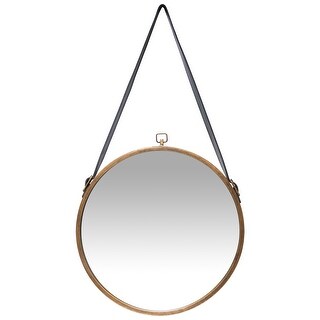 Farmhouse Circle 16 inch Rustic Strap Hanging Decorative Wall Mirror - 29 x 1.5 x 16
