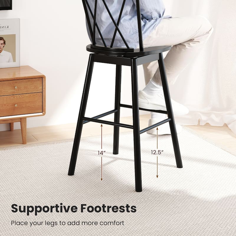 Gymax Windsor Bar Stool Set of 2 29'' Swivel Rubber Wood Dining Chairs