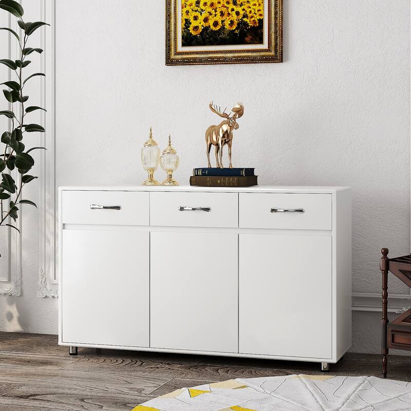 White Sideboard Buffet Server Cabinet Storage Cabinet with 3 Drawers
