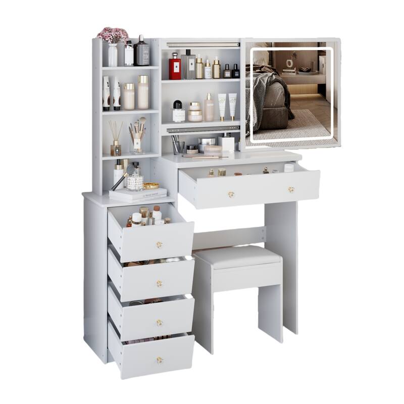 37" Full-Size Vanity Set with LED Mirror, Adjustable Light & Mirror