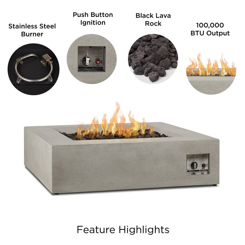 Emery 42.5" Square Propane Fire Table in Flint