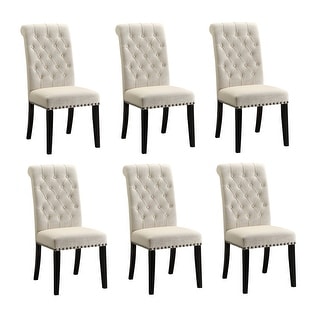 Letnitsa Beige and Rustic Espresso Tufted Dining Chairs (Set of 6