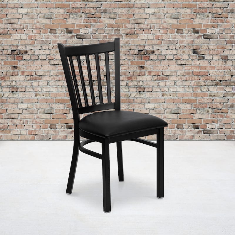 Vertical Back Metal Restaurant Chair - 17"W x 20.25"D x 34.25"H - 17"W x 20.25"D x 34.25"H - black vinyl seat/black metal frame
