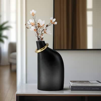 Sagebrook Home Rouen Black Vase With Ring, Novelty