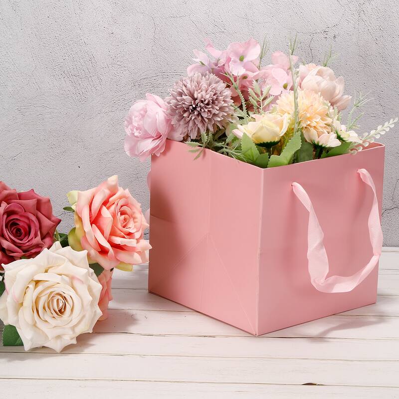 30x30x30cm Paper Bag with Handle, 5 Pack Bouquet Packaging Bag, Pink