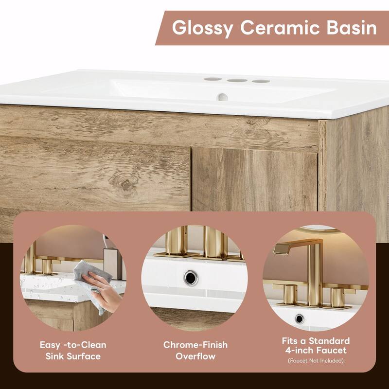 30" Modern Wood Fixture Bathroom Vanity, Bathroom Cabinet with Sliding Drawer