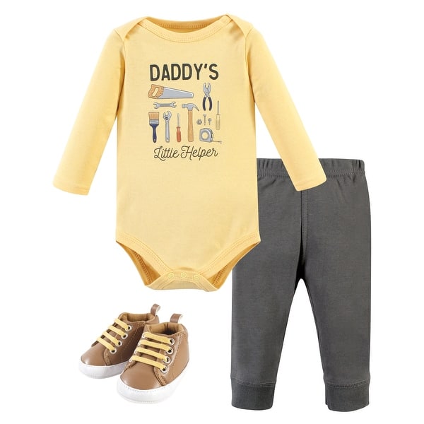 slide 1 of 1, Hudson Baby Infant Boy Cotton Bodysuit, Pant and Shoe Set, Construction Work Long Sleeve 0-3 Months - Construction Work Long Sleeve