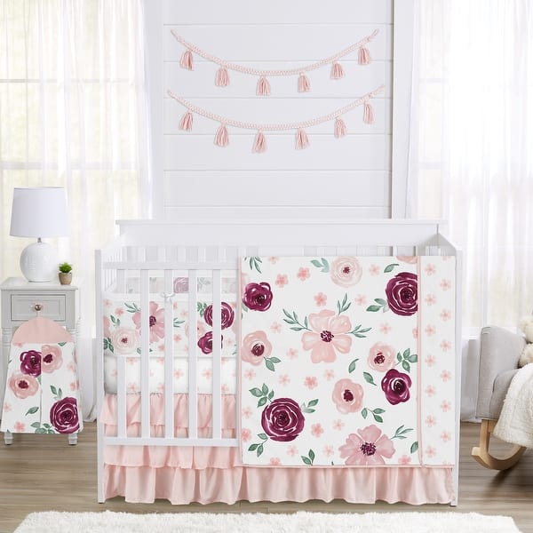 slide 2 of 6, Sweet Jojo Designs Burgundy Boho Floral Girl 6pc Crib Bedding + BreathableBaby Breathable Mesh Liner Pad -Bohemian Shabby Flower